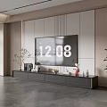 Modern Living Room TV Wall Unit with Decorations Plants and Bookshelf