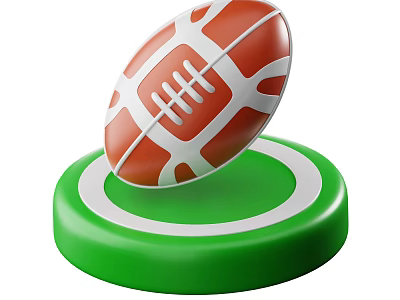 Brown And White Rugby Ball Sports Equipment On Green Circular Base 3d model