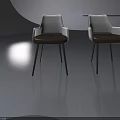 Two White Armchairs With Brown Seats And Black Legs In Gray Background