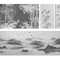 Iron Art Decorative Paintings With Bamboo Mountain And River Scenes 3d model