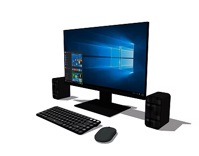 Modern Desktop Computer Setup With Monitor Keyboard Mouse And Speakers 3d model