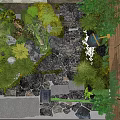 Garden Ornament Design With Lush Plants Stone Pathway Mossy Rocks And Decorative Elements