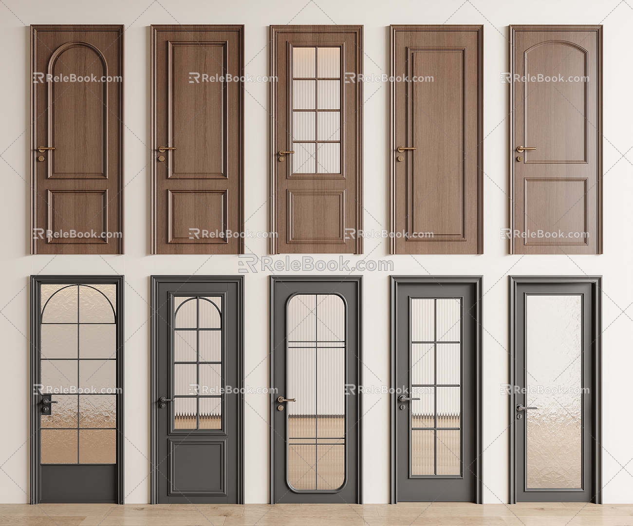 French Retro Single Door Swing Door Glass Door Wooden Door Kitchen Door 3d model