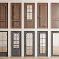 French Retro Single Door Swing Door Glass Door Wooden Door Kitchen Door 3d model