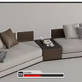 Beige and Brown Sectional Sofa with Plaid Cushions Throw Blanket and Side Table 3d model