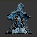 Woman Wearing Blue Wizard Hat With Ornate Cloak Sitting With Clasped Hands