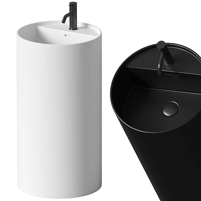 Modern Cylindrical White And Black Washbasins With Sleek Faucet Design 3d model