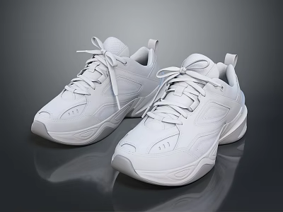 White Lace Up Casual Fashion Sneakers With Thick Sole Stylish Design For Men Women 3d model