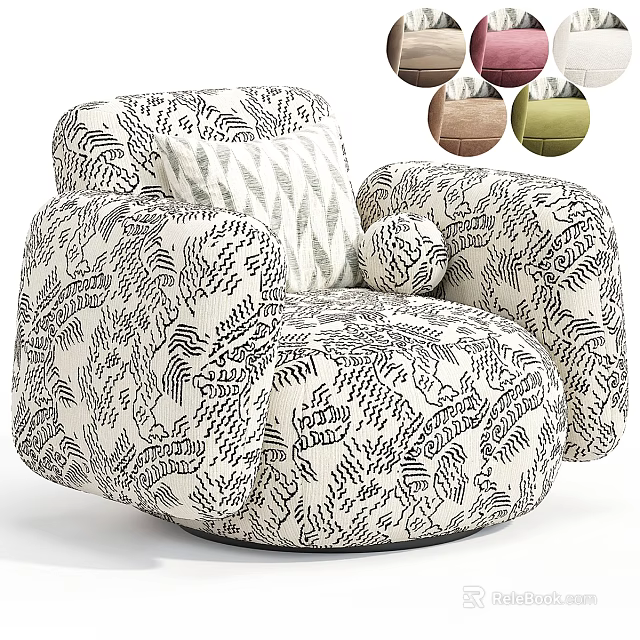 Comfy Leaf Pattern Fabric Upholstered Single Sofa With Multiple Color Options For Modern Home Decor 3d model 