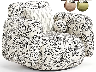 Comfy Leaf Pattern Fabric Upholstered Single Sofa With Multiple Color Options For Modern Home Decor 3d model