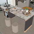 Elegant Modern Tea Table With Chairs Marble Top Tea Sets And Stools Interior Design 3d model