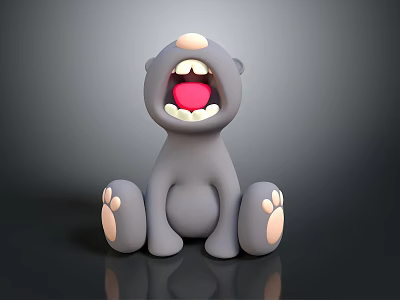 Animated Bear Character Sitting With Open Mouth White Teeth Red Tongue And Pink Paws 3d model