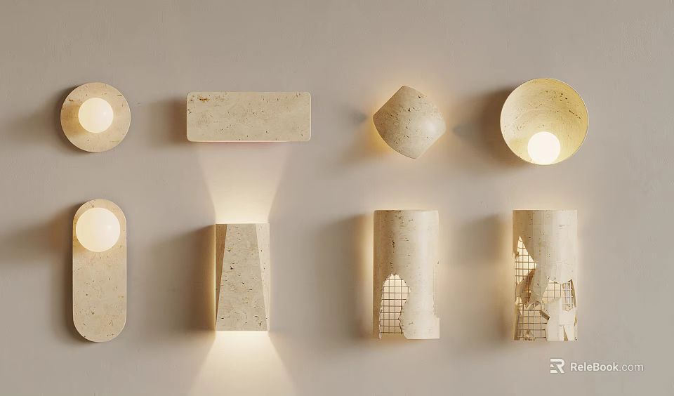 Modern Textured Wall Lamps in Various Shapes with Warm Light and Decorative Design 3d model 