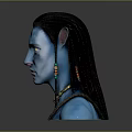 Blue Skinned Man With Pointed Ears Facial Markings Necklace And Earrings