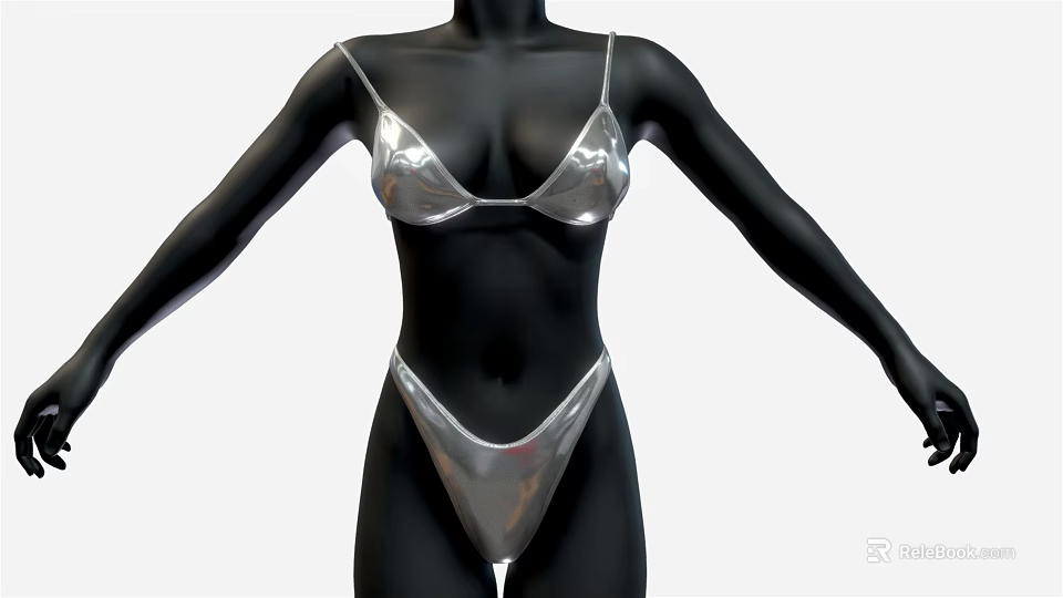 Shiny Silver Women's Bikini Set Two Piece Swimsuit Fashion Design 3d model 
