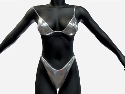 Shiny Silver Women's Bikini Set Two Piece Swimsuit Fashion Design 3d model