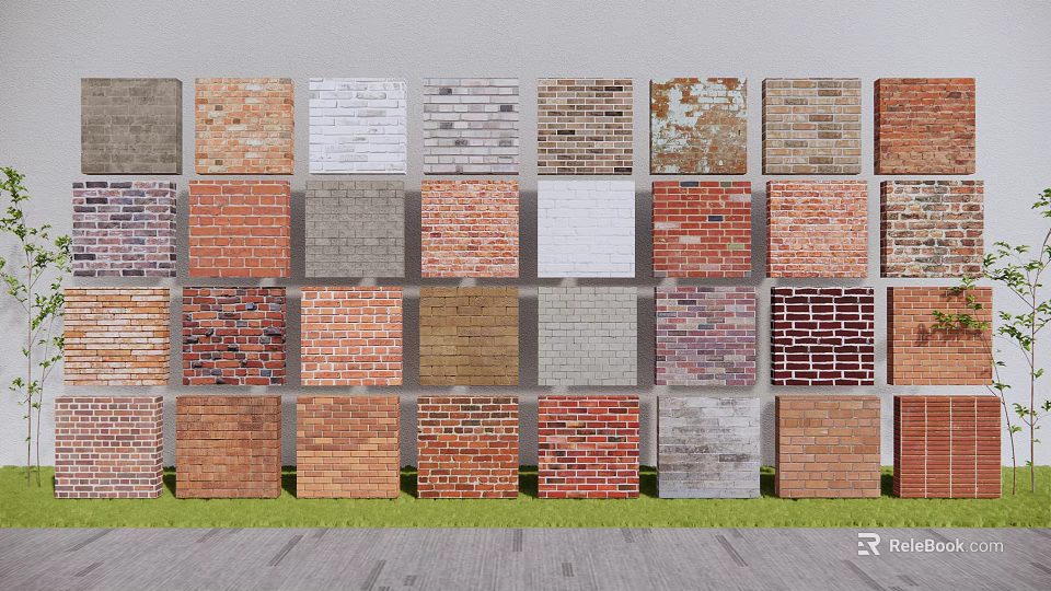 Building Exterior Wall With Various Brick Textures And Color Options 3d model