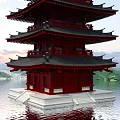 Chinese-style tower sutra depository 3d model