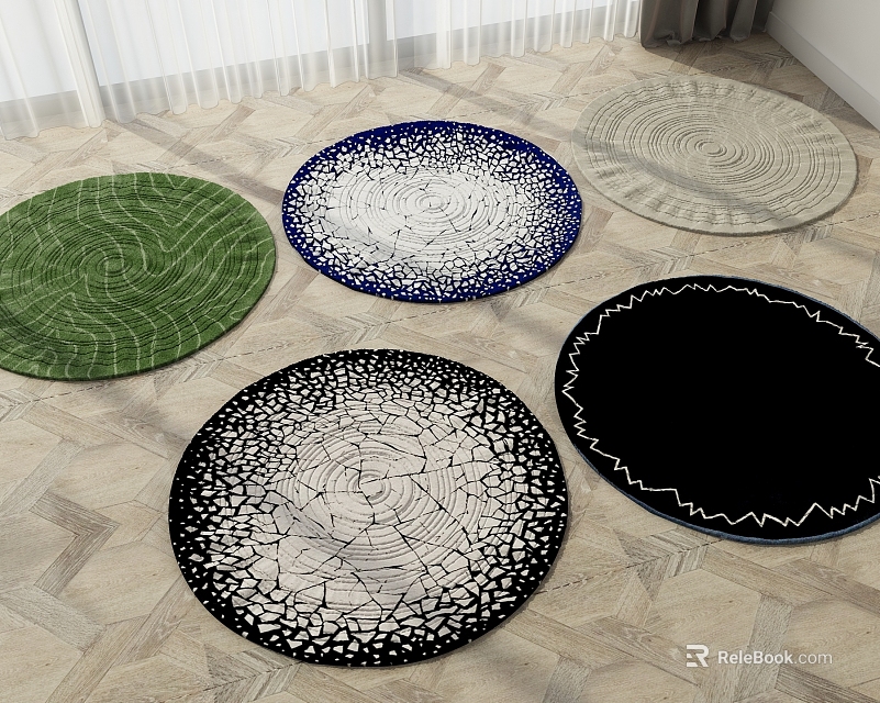 Stylish Round Rugs With Spiral Cracked And Wavy Patterns In Green Blue Gray And Black 3d model 