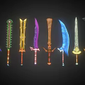 Colorful Decorative Swords With Diverse Designs Vibrant Colors And Intricate Handles