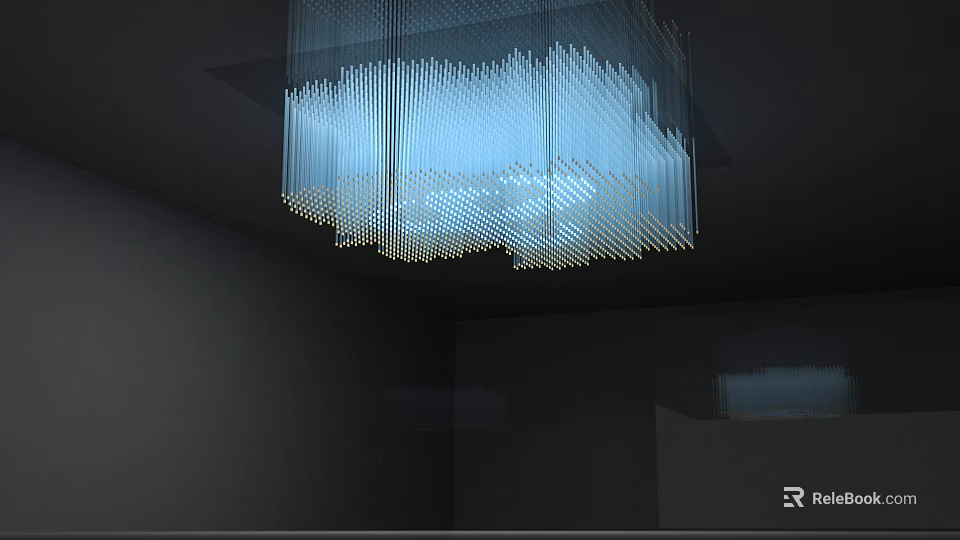 Modern Chandelier With Transparent Slender Strips In Cloud Like Shape And Soft Lighting 3d model 