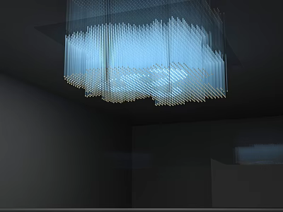 Modern Chandelier With Transparent Slender Strips In Cloud Like Shape And Soft Lighting 3d model