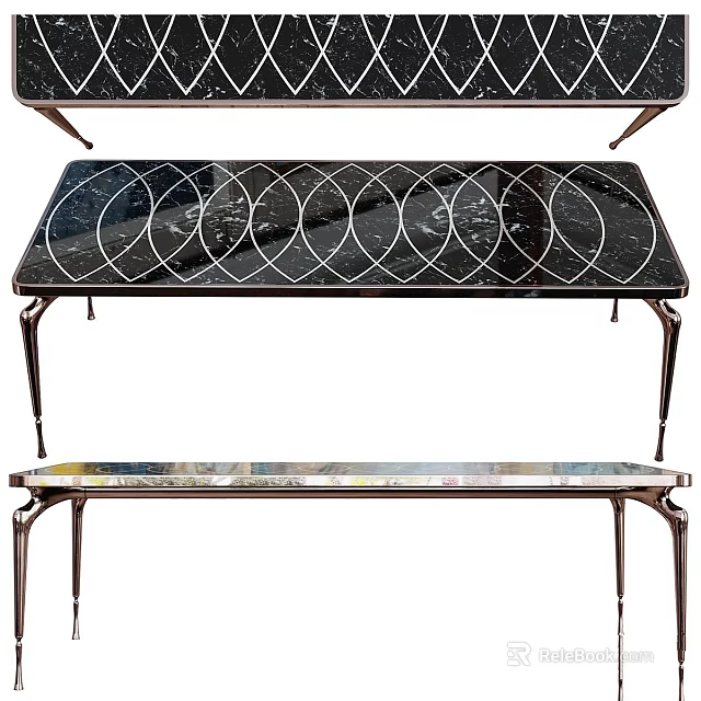 Modern Functional Table With Marble Top And Metal Legs Featuring Circular Geometric Patterns 3d model 