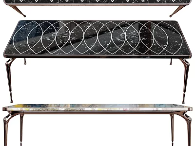 Modern Functional Table With Marble Top And Metal Legs Featuring Circular Geometric Patterns 3d model