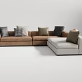 Modern Sectional Sofa with Brown Light Gray Upholstery and Multiple Decorative Pillows 3d model