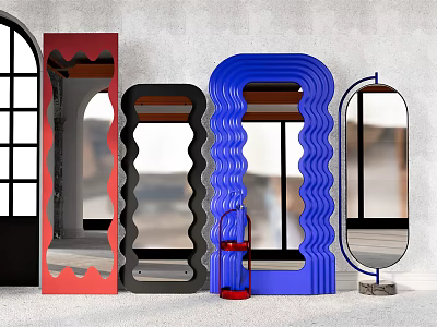 Colorful Modern Mirrors With Wavy And Rectangular Shapes For Interior Decor 3d model