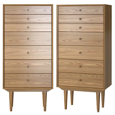 Pair of Natural Wooden Dressers with Multiple Drawers and Slender Legs 3d model