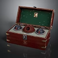 Open Wooden Case Interior With Green Lining Circular Components And Metal Corners