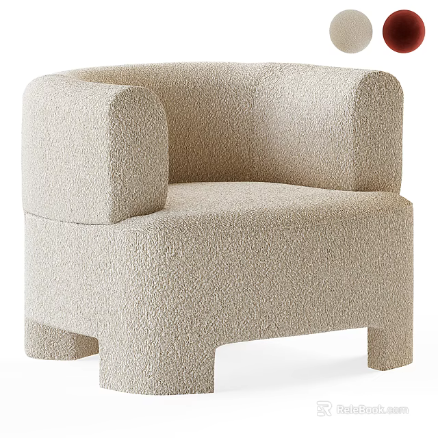 Beige Bouclé Single Seater Sofa With Modern Armrests And Sturdy Block Legs 3d model 