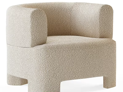 Beige Bouclé Single Seater Sofa With Modern Armrests And Sturdy Block Legs 3d model