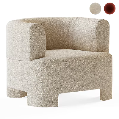 Beige Bouclé Single Seater Sofa With Modern Armrests And Sturdy Block Legs 3d model