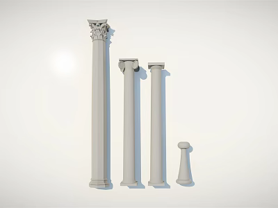 Classical Columns with Ornate Capitals in Different Heights on White Background 3d model