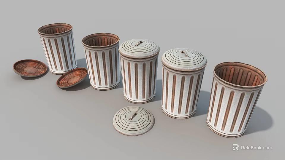 Essential Trash Cans For Public Facilities With Striped Design And Removable Lids 3d model 