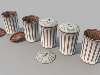 Essential Trash Cans For Public Facilities With Striped Design And Removable Lids 3d model