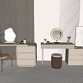 Modern Elegant Dressing Table Interior Design With Round Mirror Drawers And Stool 3d model