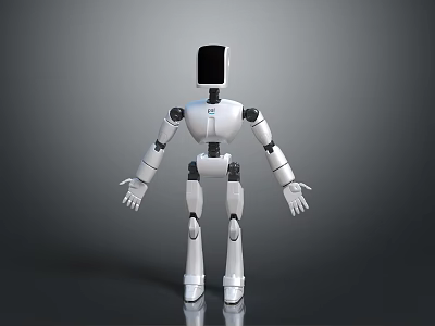 3D Rendered Humanoid Robot With White Body Black Screen Head And Mechanical Joints 3d model
