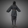 Hooded Dark Colored Robe With Wide Sleeves And Brown Belt Design