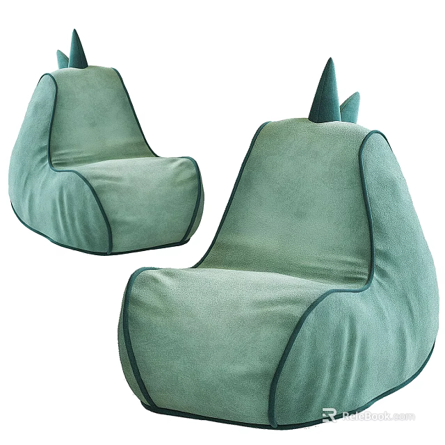 Light Green Velvet Bean Bag Chairs With Small Spikes For Kids Room 3d model 