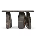 Golden Modern Console Table With Irregular Support Pillars And Smooth Tabletop 3d model