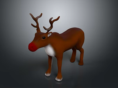 Cute Brown Reindeer Stuffed Toy With Red Nose Antlers And White Belly 3d model