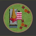 Ice Cream Truck Setup With Blue Exterior Orange Cone Pink Ice Cream Red Tables Chairs