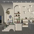 Modern Boutique Store Interior With Hanging Plants Decorative Walls And Display Shelves