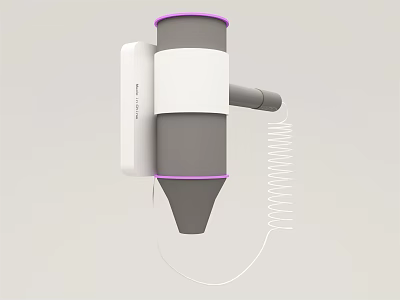 Wall Mounted Hair Dryer With White Gray Body And Purple Accents For Home Use 3d model