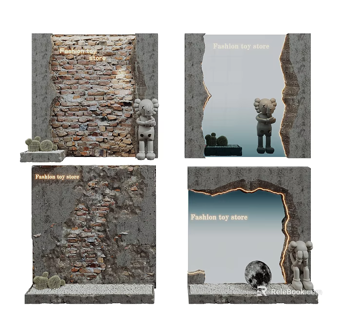 Store Walls Decorated With Statues Plants And Lights 3d model