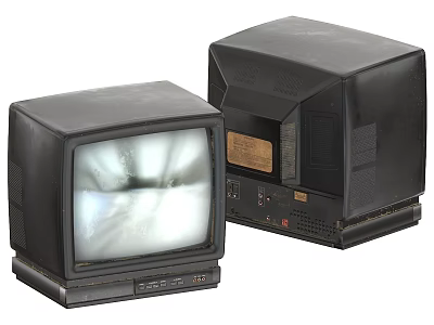 Two Vintage Black CRT Televisions With Retro Screens And Classic Design 3d model