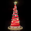 Red Arbor Decorated With Spiral Light Strings White Stars Shining Top Star And Bottom LOGO